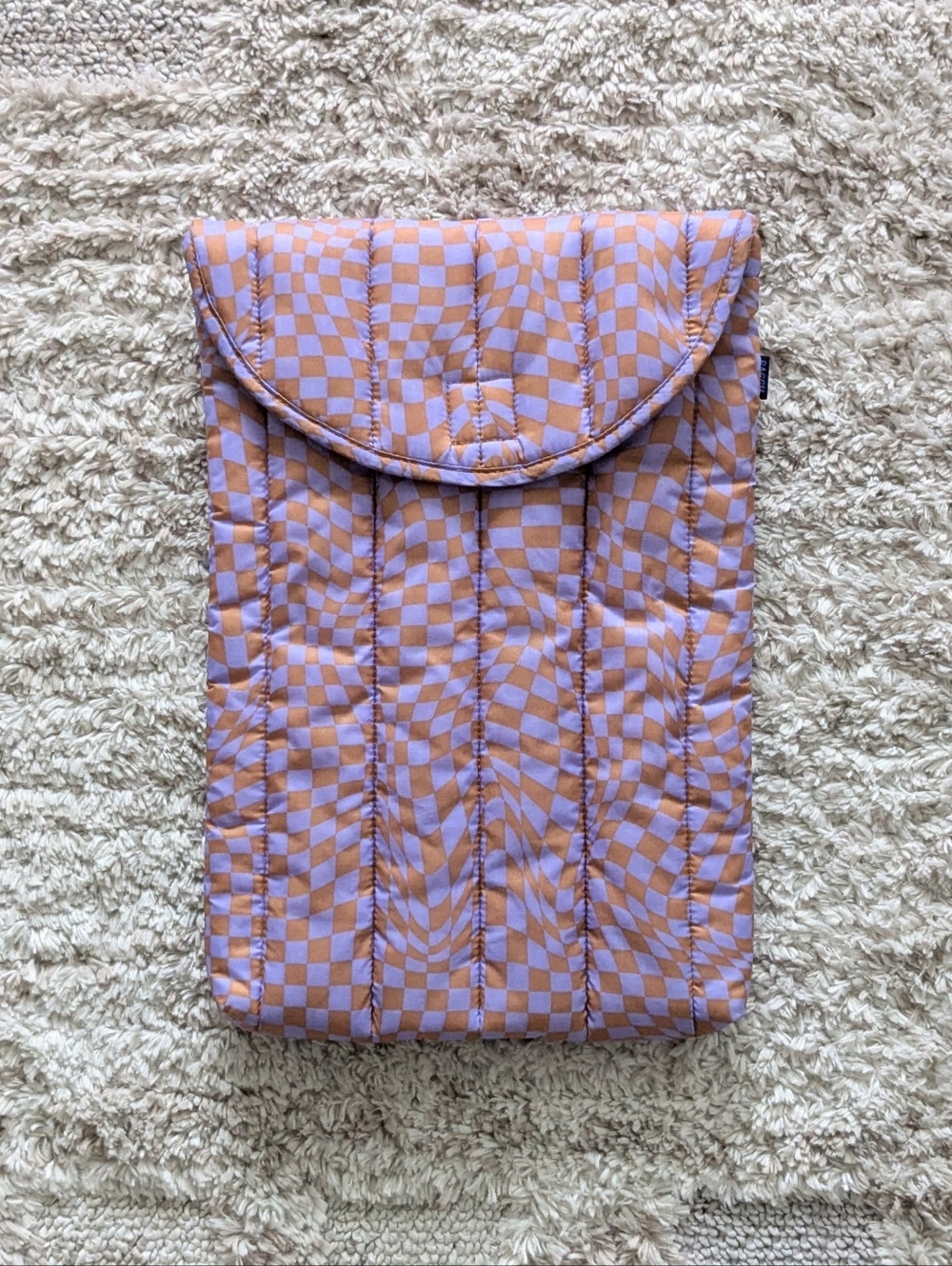BAGGU Lavender and Peach Checkered Padded 16” Laptop Sleeve